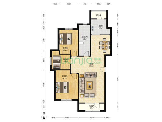 新天地华府 3室1厅1卫 127平方