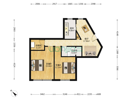 锦翔大楼 2室1厅1卫 85平方