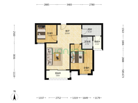 巴桂苑 2室1厅1卫 68平方