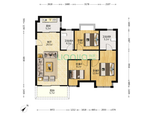 新力翡翠湾 3室1厅2卫 100平方