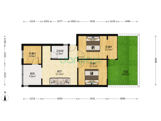 金星小区颐欣里 3室1厅1卫 68平方