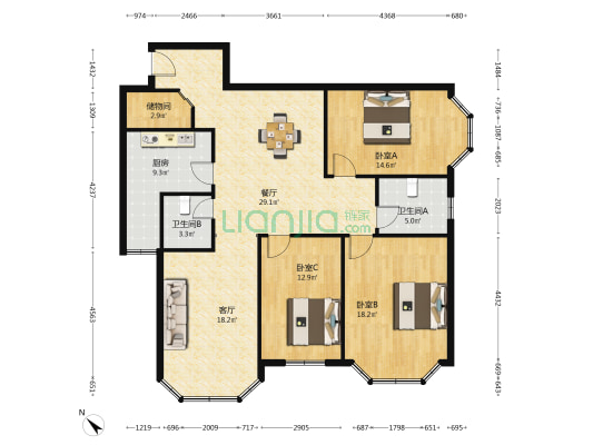 兆丰大厦 3室2厅2卫 157平方