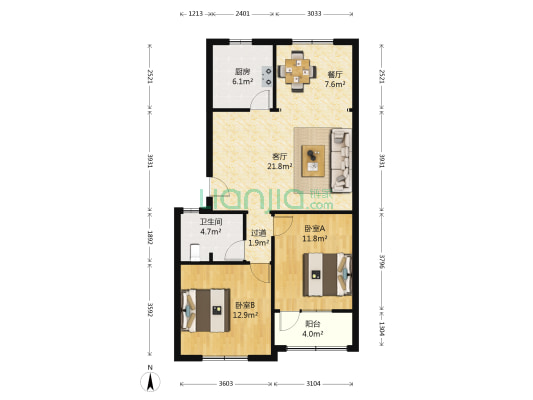 明鑫药厂宿舍 2室2厅1卫 96平方