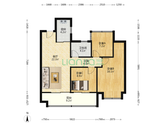 琥珀东澜赋 3室1厅1卫 99平方