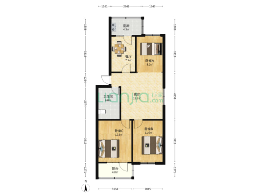 锦纶厂家属院 3室2厅1卫 85平方