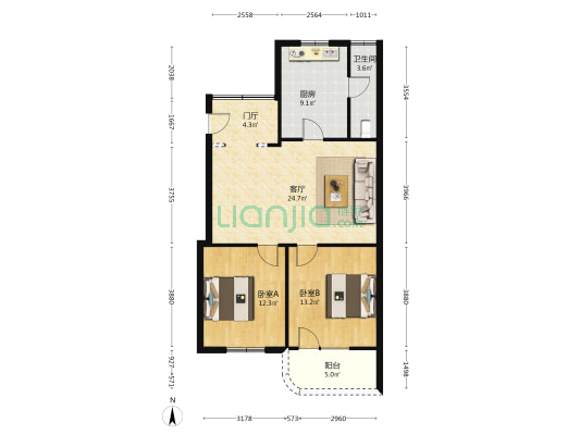 海南测绘局美舍宿舍区 2室1厅1卫 75平方