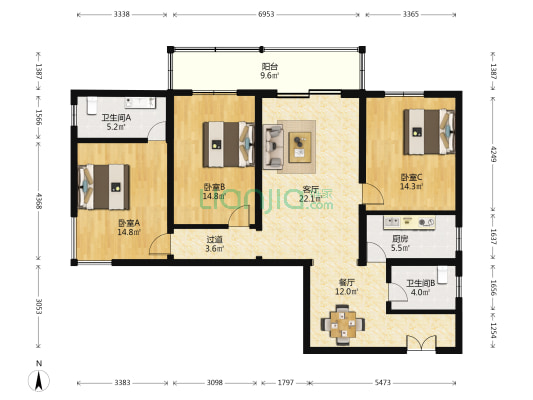 育慧南路 3室2厅2卫 142平方