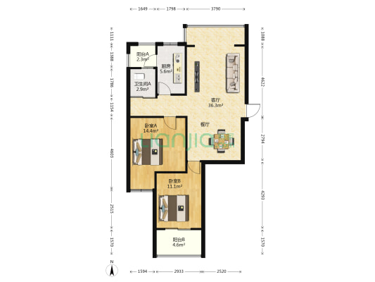 冬馨苑 2室1厅1卫 83平方