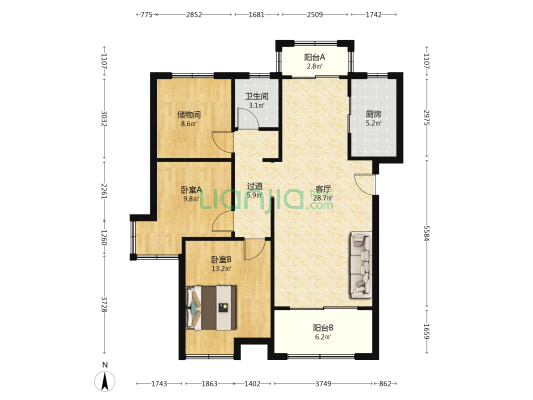 新龙家园一期 2室1厅1卫 111平方