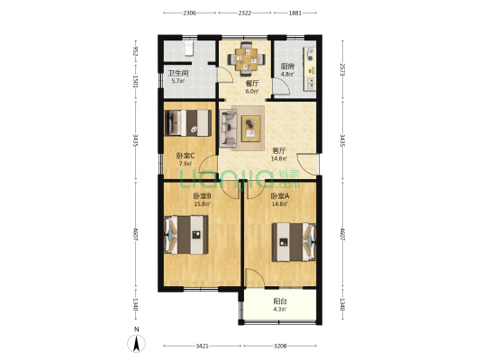通榆新村六区 3室2厅1卫 87平方