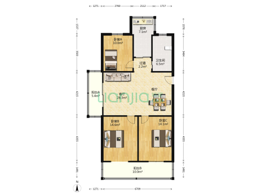 港口路99号 3室1厅1卫 123平方