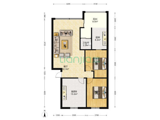 海信苑 2室1厅1卫 89平方