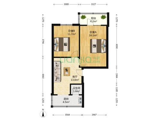小福建营巷10号 2室1厅1卫 57平方
