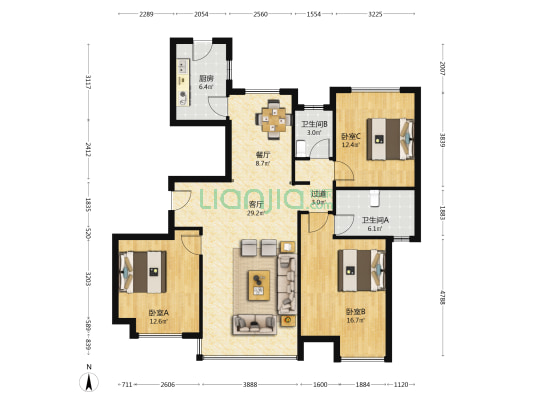 三湘印象森林海尚城 3室2厅2卫 134平方