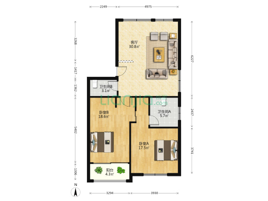 卜振路 2室1厅2卫 106平方