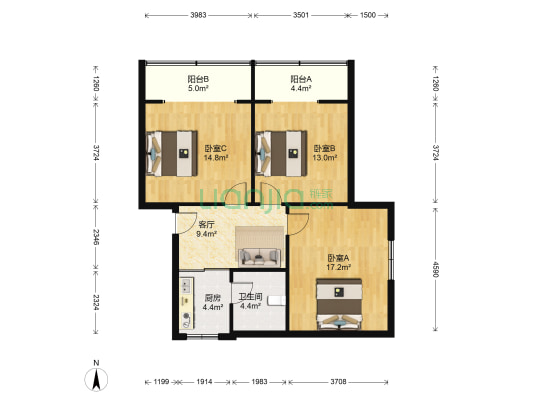 沙湾东一路19号 3室1厅1卫 80平方