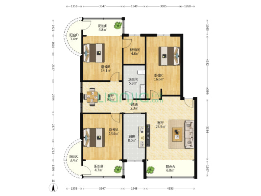 富南公寓园 3室2厅1卫 132平方