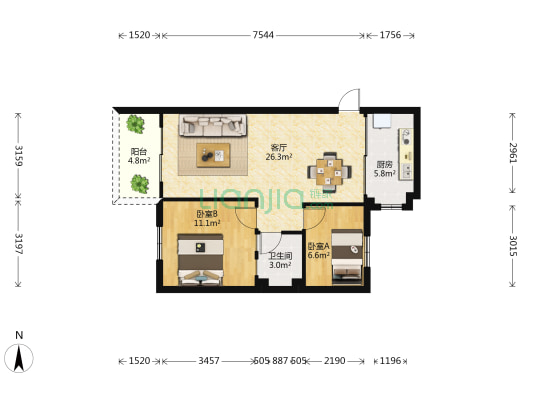 金色盛天 2室1厅1卫 74平方