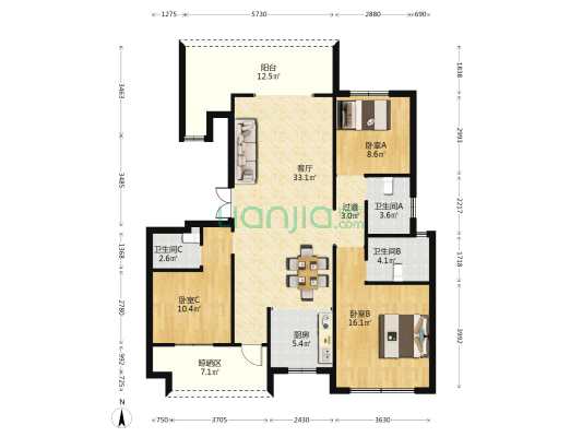 武阳倾城 3室1厅3卫 116平方