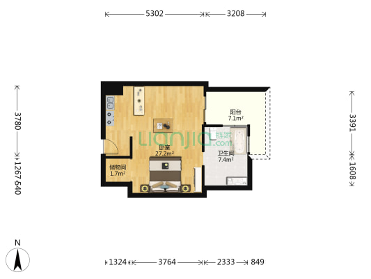 中铁黎客国际酒店 1室0厅1卫 71平方