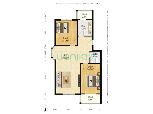 龙港里 2室1厅1卫 108平方