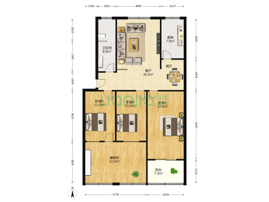 君都小区 3室1厅1卫 164平方