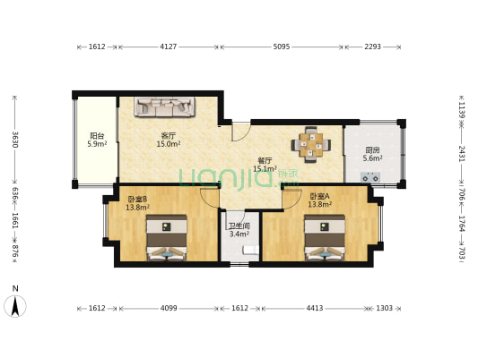 福中福花园二期 2室2厅1卫 83平方