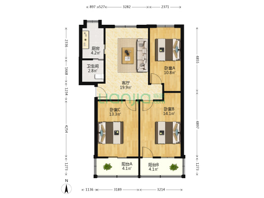 南京东路药检所宿舍 3室1厅1卫 85平方