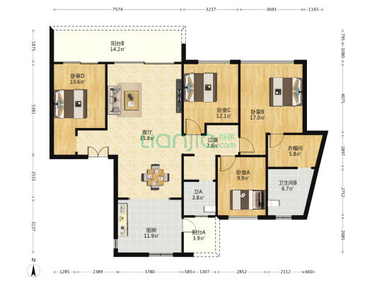 云麓台一组团 4室1厅2卫 172平方