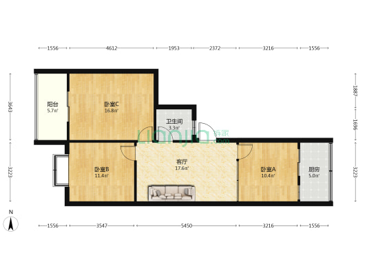 沁华园小区 3室1厅1卫 89平方