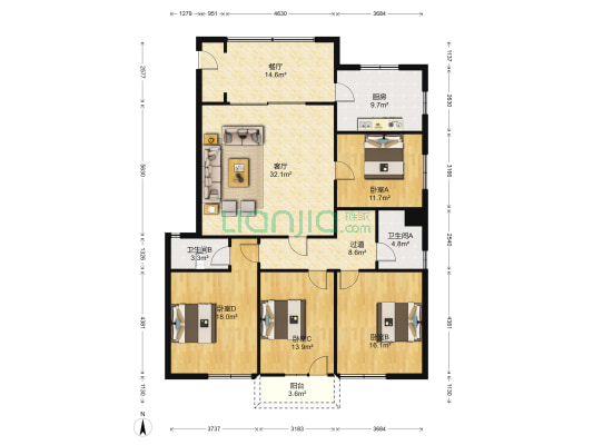 棠中路二段81号 4室2厅2卫 178平方