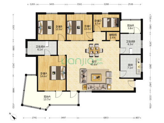 新华花苑 4室1厅2卫 147平方