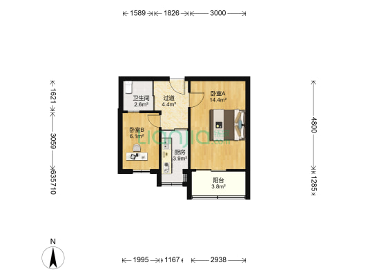 享堂西街北二条三院 2室0厅1卫 44平方