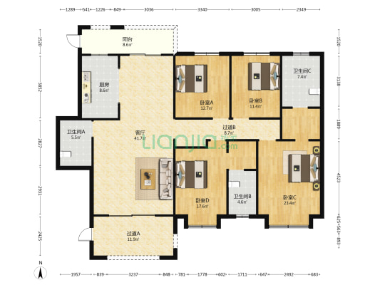 鼓楼金茂府一期 4室1厅3卫 183平方