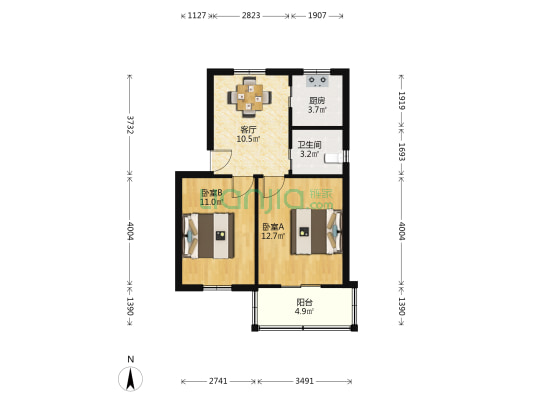 马塍路37号 2室1厅1卫 57平方