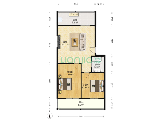 陕安朱雀佳苑 2室1厅1卫 81平方