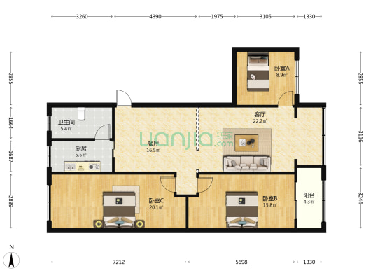 三元街47号 3室2厅1卫 106平方