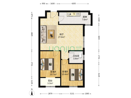 学府名苑 2室1厅1卫 83平方