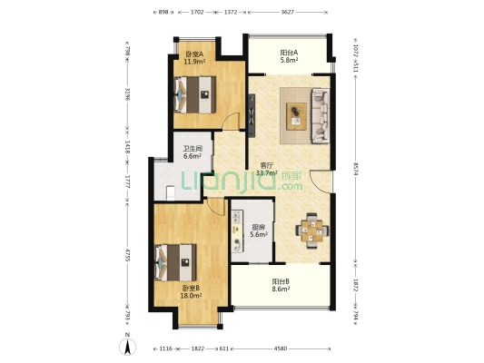万景臻席 2室1厅1卫 106平方