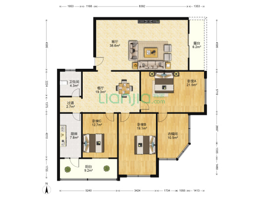 顺兴苑 3室2厅1卫 174平方