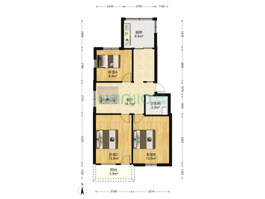 福建省农业厅宿舍 3室1厅1卫 81平方