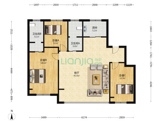 桂语春山 3室1厅2卫 125平方