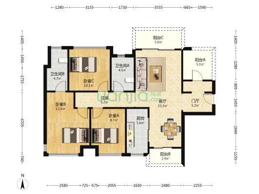 保利学府里 3室1厅2卫 116平方