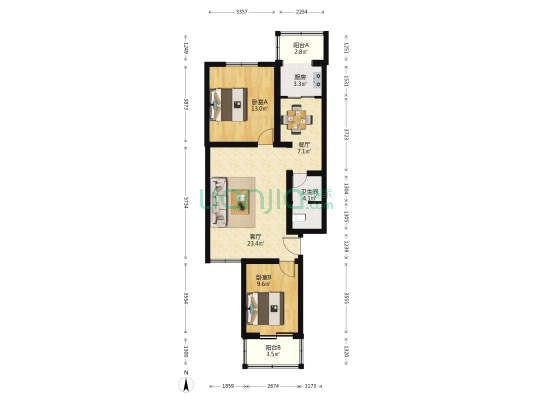 拱辰北大街 2室2厅1卫 103平方