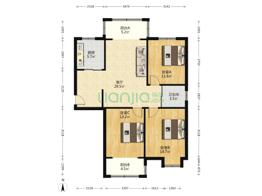 榆林桥畔2期 3室1厅1卫 123平方