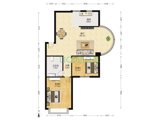 衍宏福海新城 2室1厅1卫 120平方