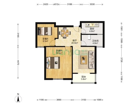 银舵新都 2室1厅1卫 77平方