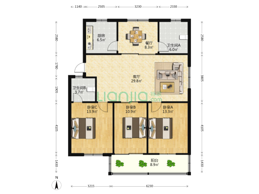 凤凰新村 3室2厅2卫 114平方
