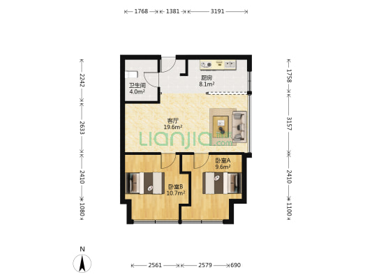 天马中心广场 2室1厅1卫 77平方