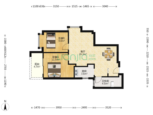 绿茵翠庭 2室1厅1卫 72平方